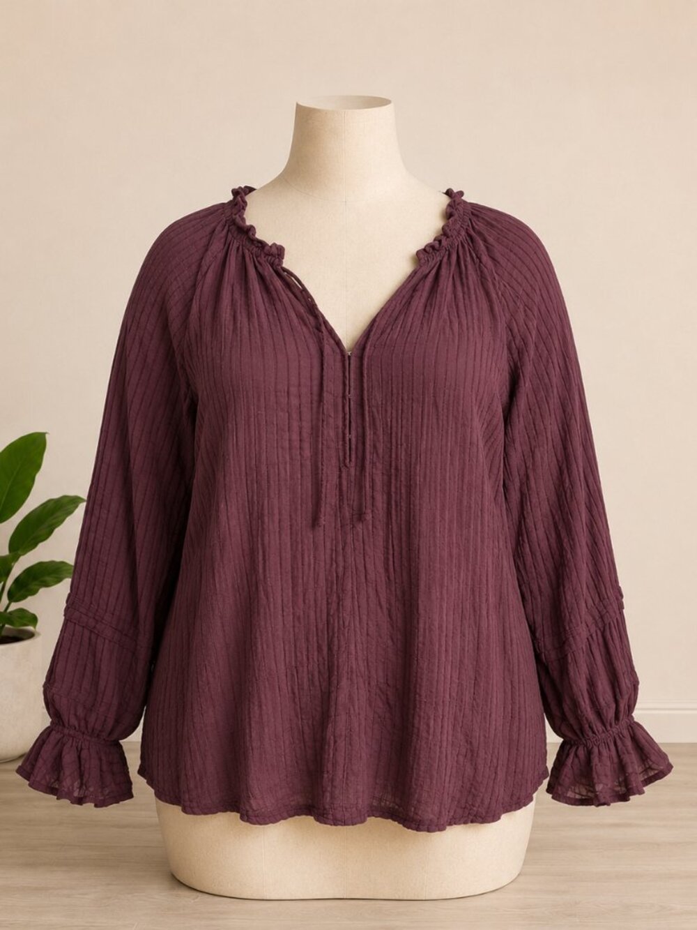Torrid Stripe Gauze Lace-Up Peasant Top 2X